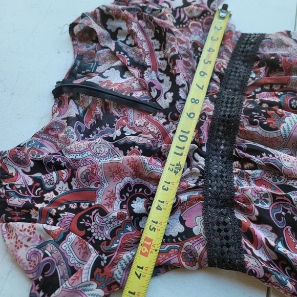 Forever 21 Black Pink Sheer Floral Long Flare Sleeve Mini Dress V-Neck Sz L - Picture 11 of 14